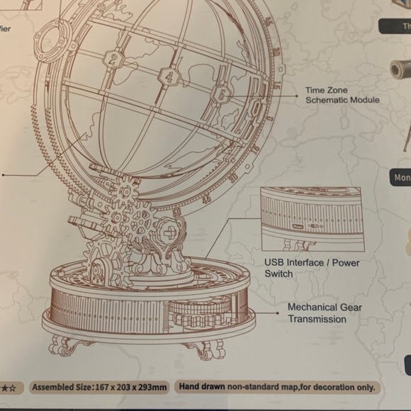 New ROKR Luminous Wooden Globe 3D Puzzle LED Light Mechanical Model Kit Gift - Picture 12 of 12